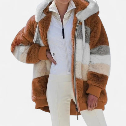 Triswina Damen Oversized Jacke mit Kapuze Gestreift