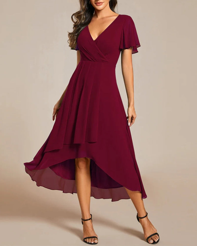Norvielle Damenkleid V-Ausschnitt Rüschenärmel