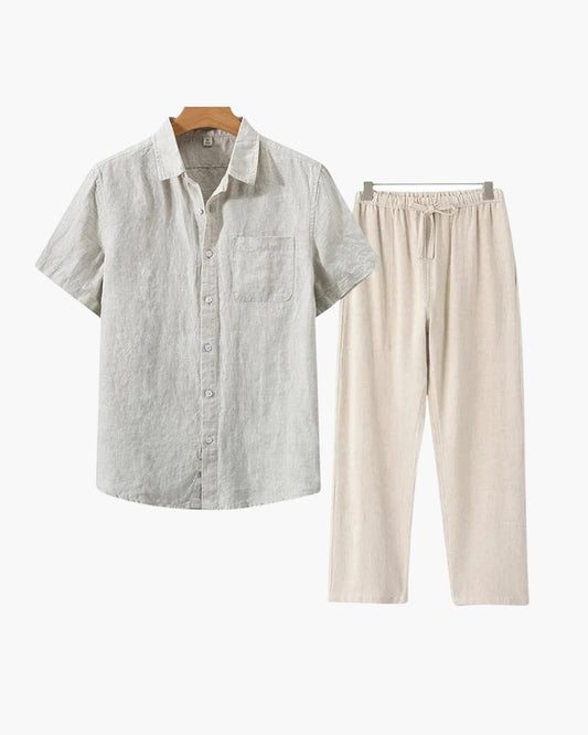 Lincoln Herren Leinen-Set Kurzarmhemd Sommerhose Beige - Norvielle