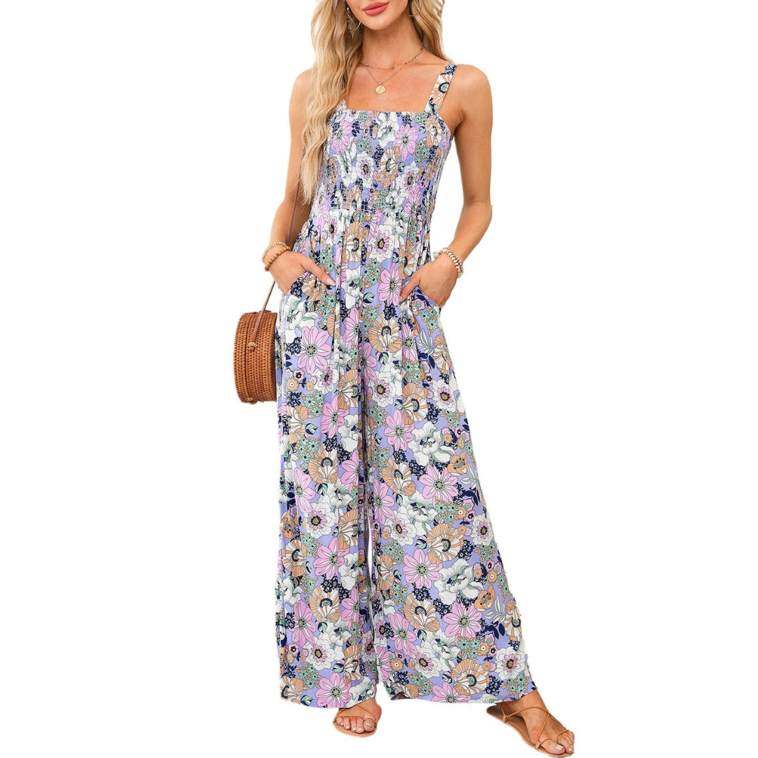 Damen Jumpsuit Blumenmuster Weites Bein Eleganz - Norvielle