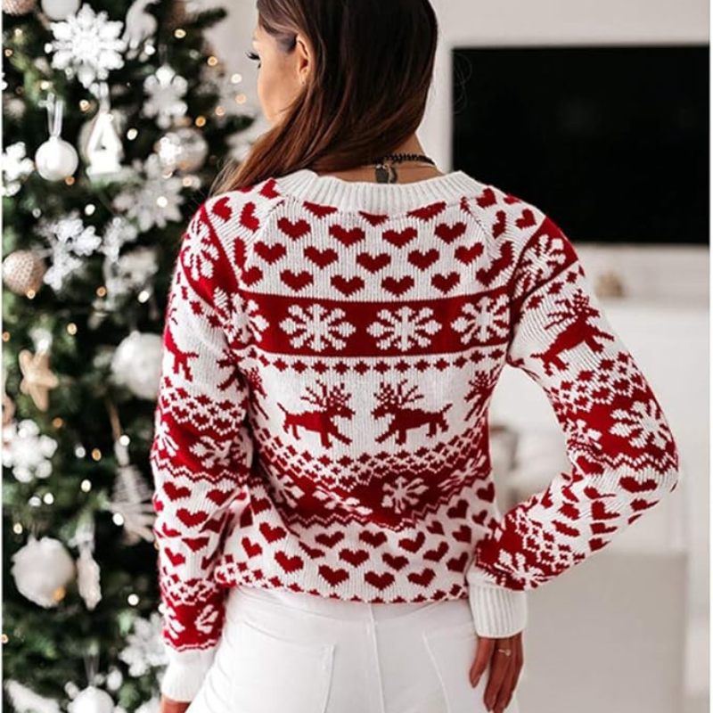 Rote Damen Strickpullover Weihnachten - Norvielle