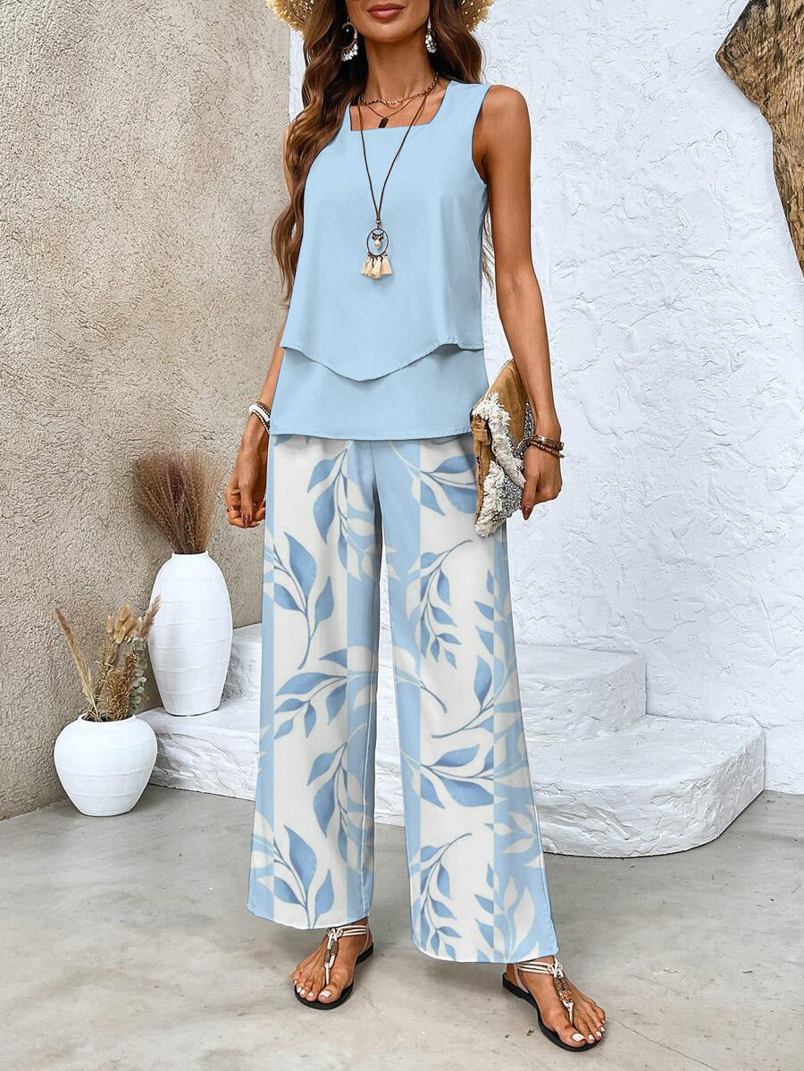 Damen Zweiteiler Set Ärmelloses Weite Hose Sommerlook - Norvielle