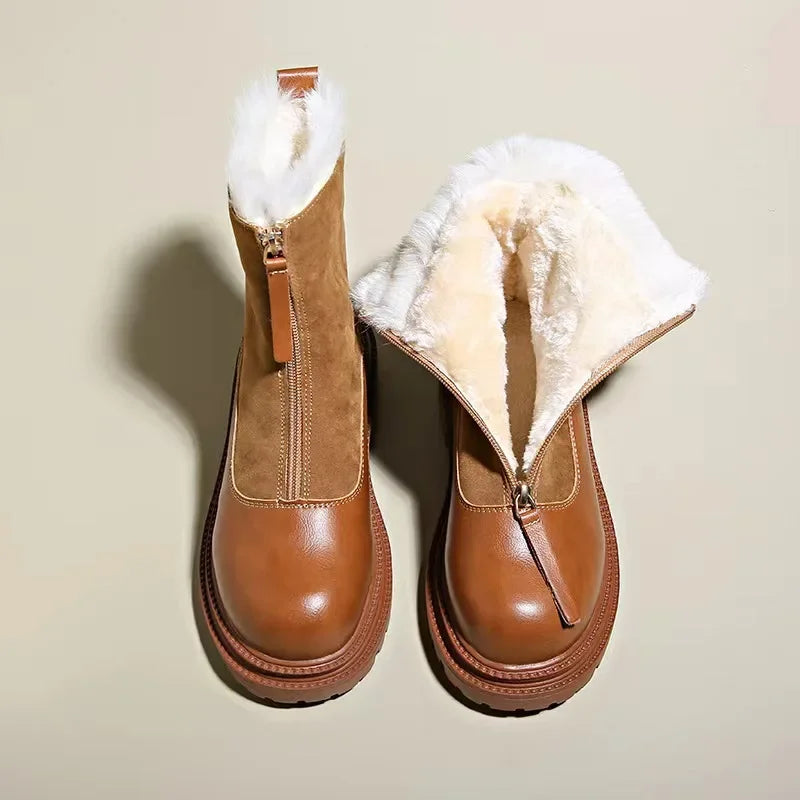Damen Winterstiefel Schneeschuhe Profilsohle Mit Frontreißverschluss