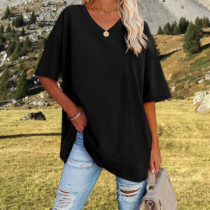 Norvielle Damen V-Ausschnitt T-Shirt Leicht Lockeres Weiss - Norvielle