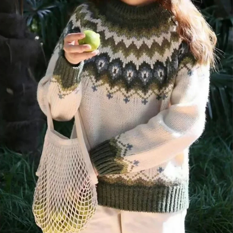 Damen Grobstrickpullover Norwegermuster Tribal-Muster - Norvielle
