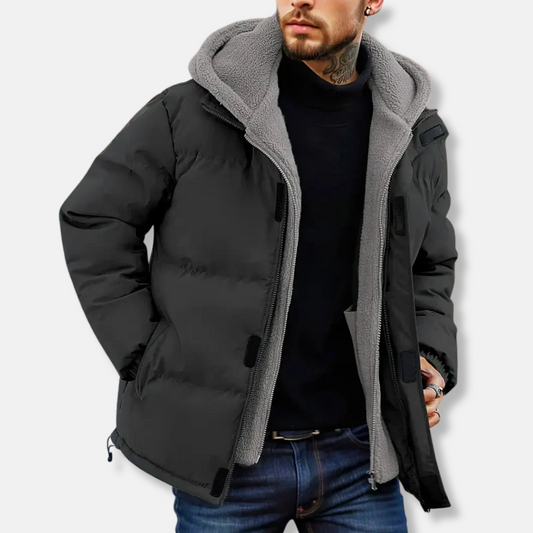 Herren Pufferjacke Steppdesign Fleece Futter Wasserabweisend Schwarz - Norvielle
