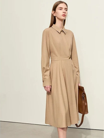 Asymmetrisches Wadenlanges Damenkleid Metallschnalle Schwarz - Norvielle
