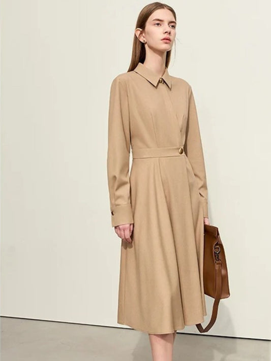 Asymmetrisches Wadenlanges Damenkleid Metallschnalle Schwarz - Norvielle