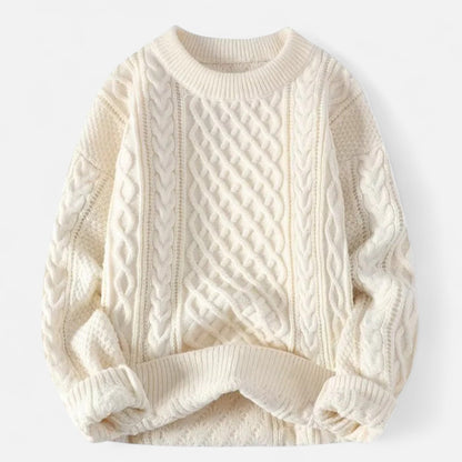 Herren Knit-Pullover Strukturiertes Zopfmuster Klassisch Beige
