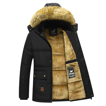Herren Winterparka Warm Gefüttert Abnehmbare Fellkapuze Schwarz - Norvielle