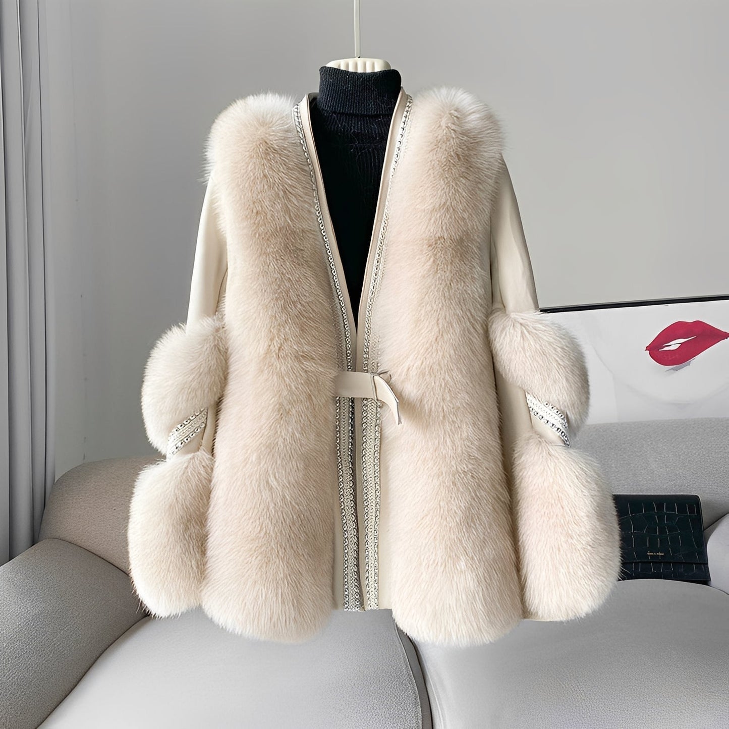 Damen Pelzmantel Stilvoll Warm