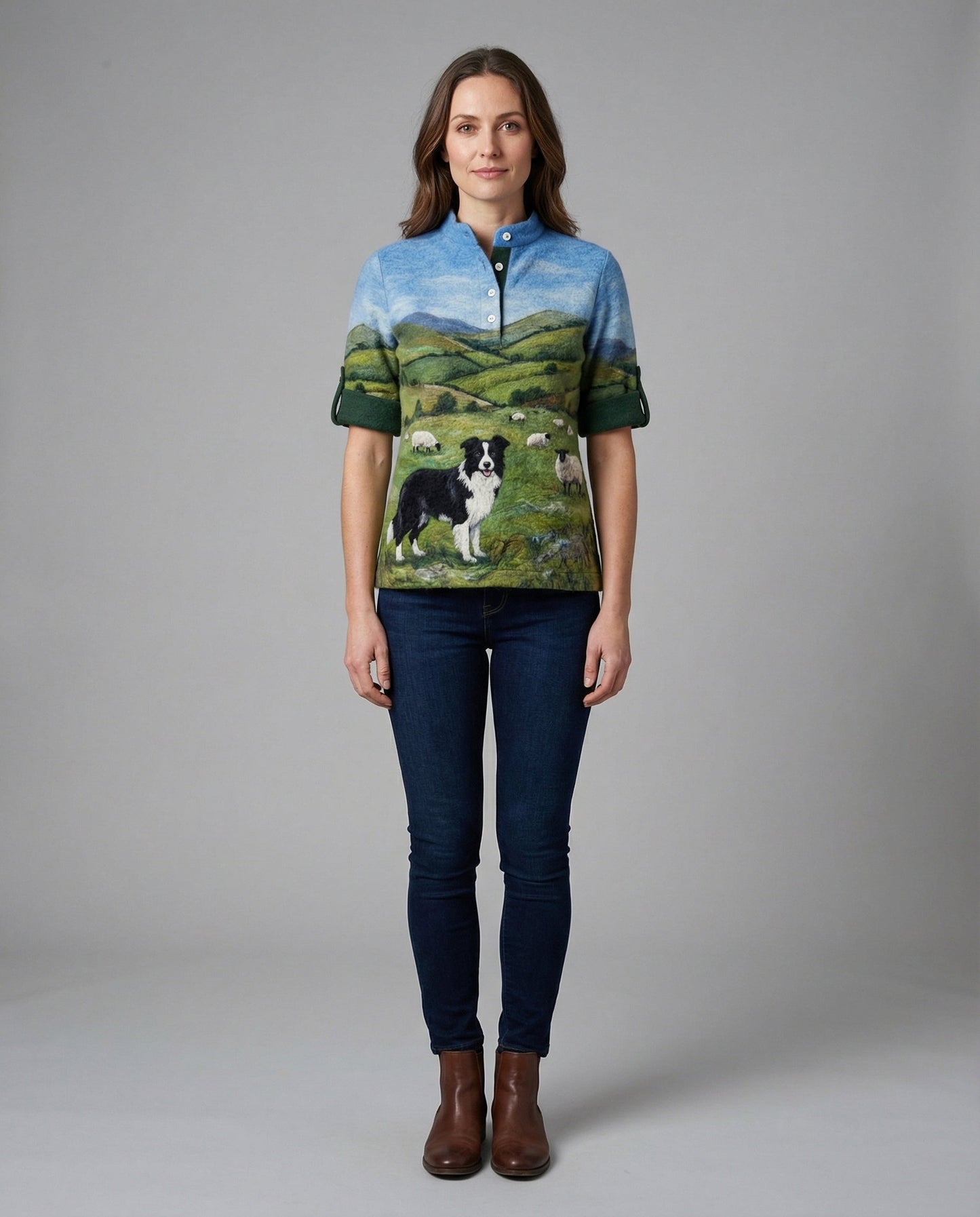 Kapuzen-Cardigan mit Border Collie Motiv Baumwolle Beige - Norvielle