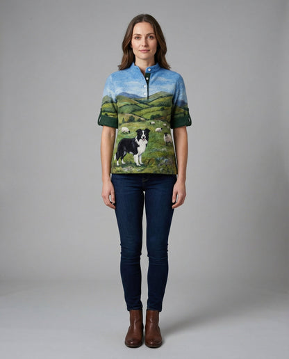 Kapuzen-Cardigan mit Border Collie Motiv Baumwolle Beige - Norvielle
