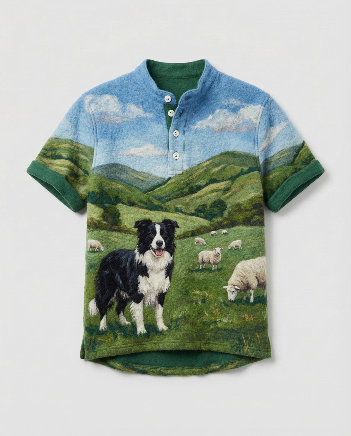 Kapuzen-Cardigan mit Border Collie Motiv Baumwolle Beige