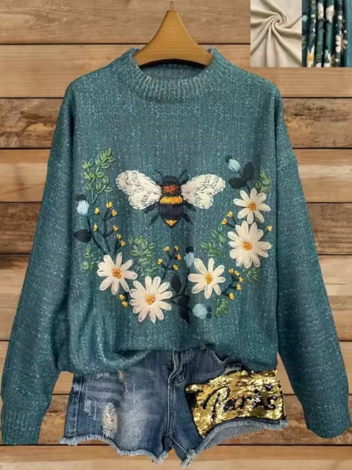 Norvielle Damen Gestrickter Pullover 3D-Druck - Norvielle