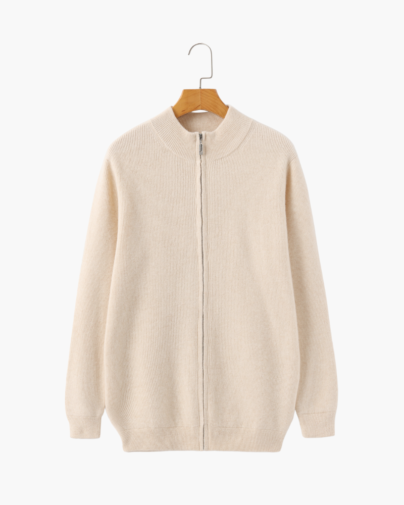 Herren Kaschmir Strickjacke Rippenstrick Reißverschluss