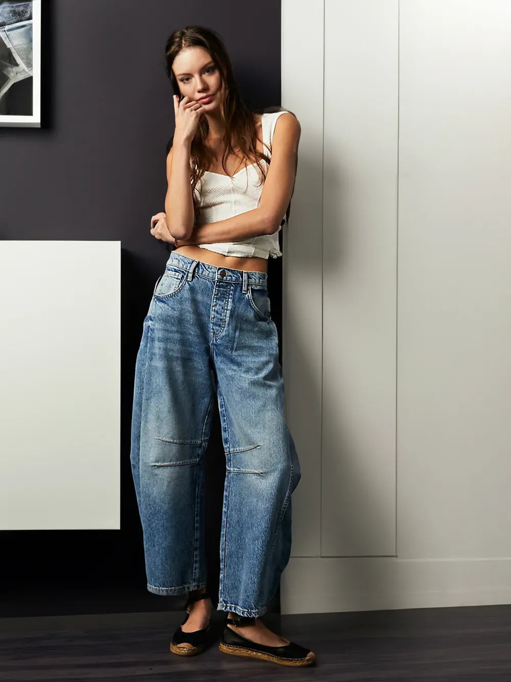 Damen Weite Jeans Mit Nahtdetails Blau - Norvielle