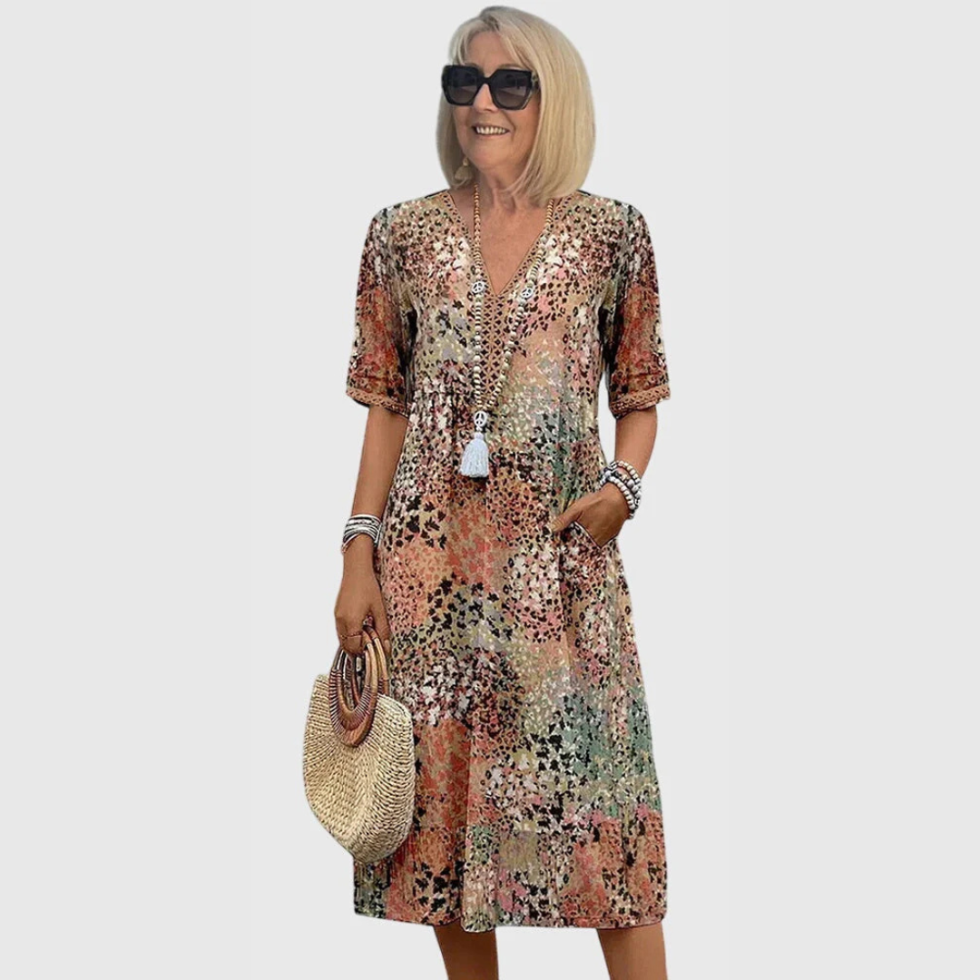 Damen V-Ausschnitt Midi Kleid Bedruckt - Norvielle