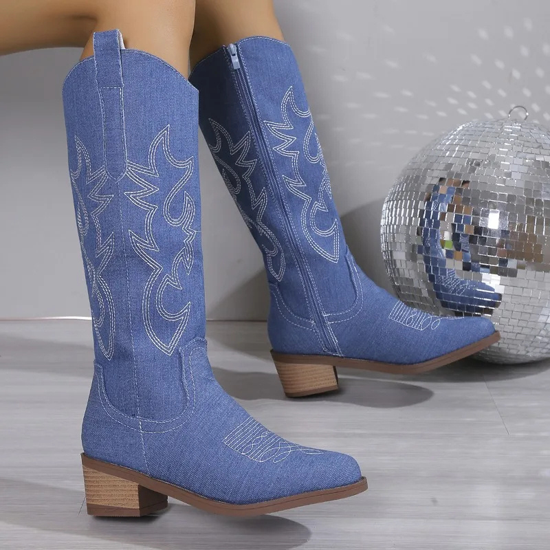 Damen Denim-Cowboystiefel