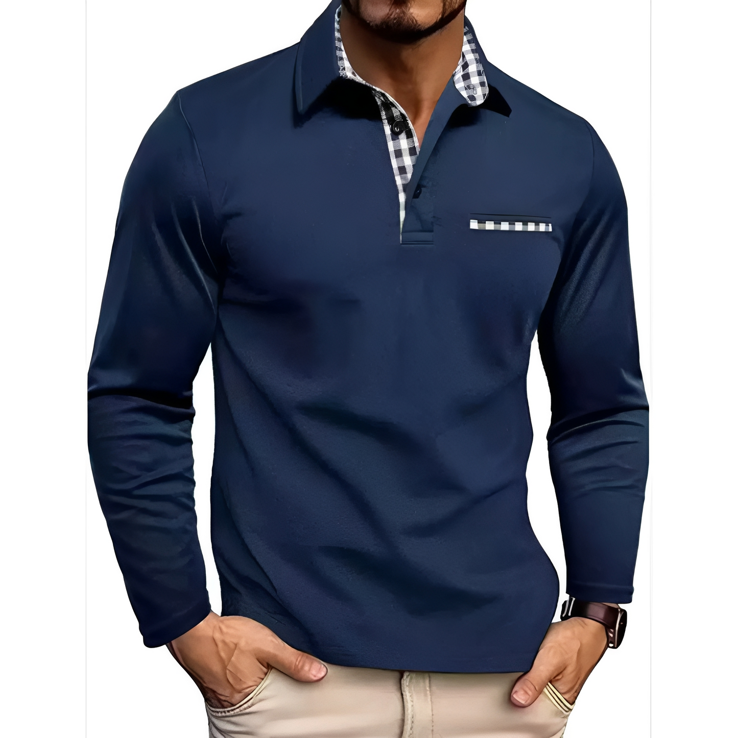 Herren Langarm-Poloshirt Elegantes Design Weiß