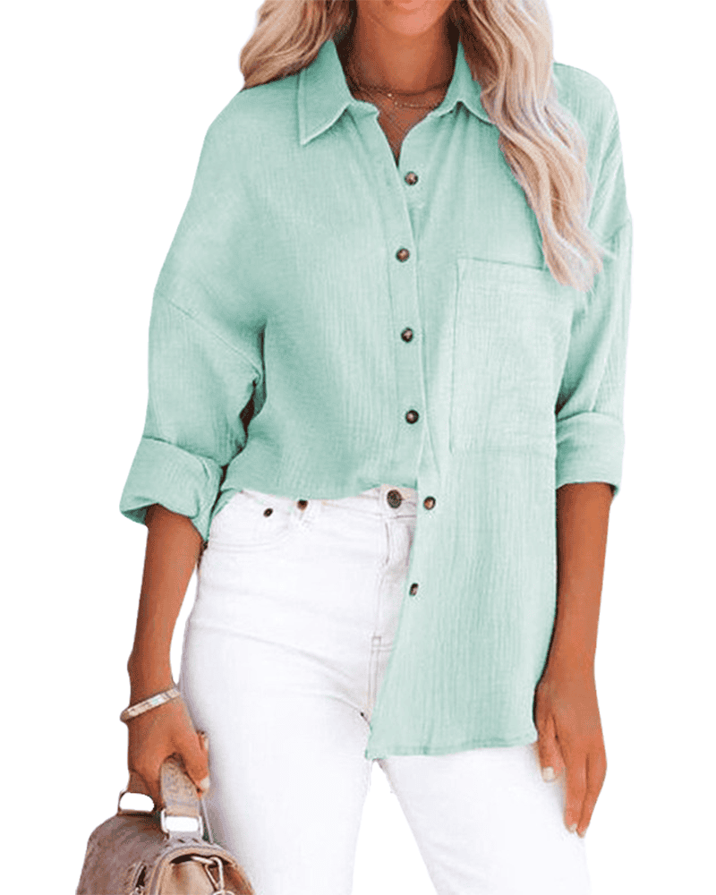 Damen Bluse Locker Geschnitten Reverskragen