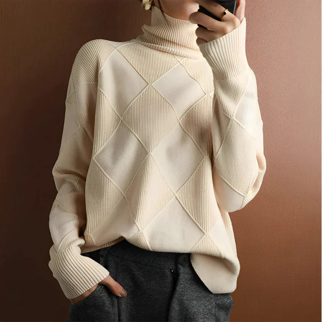 Damen Pullover Wollmischung Oversized Rippstrick Grau - Norvielle