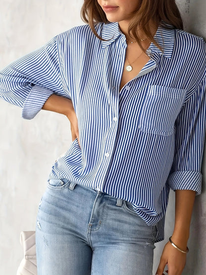 Damen Langarmshirt Streifen Baumwolle Relaxed Fit