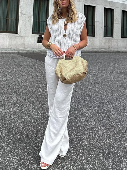 Ärmelloser Cropped Strickcardigan mit Taschen