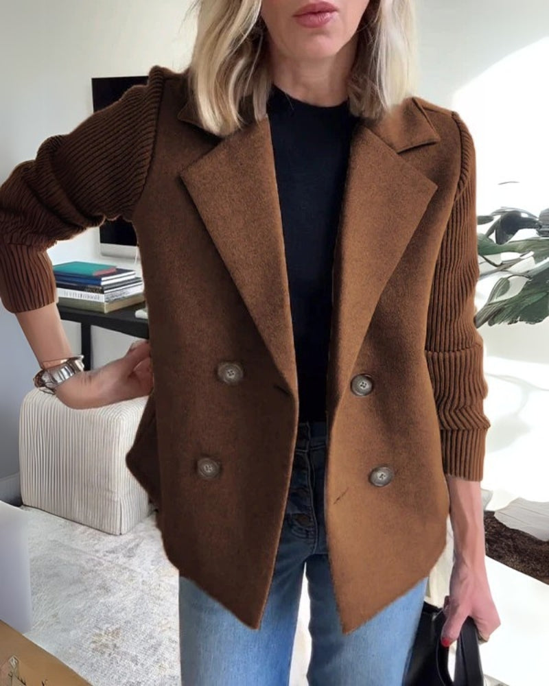 Damen Knit-Blazer-Weste Klassisches Revers Elastisch Beige