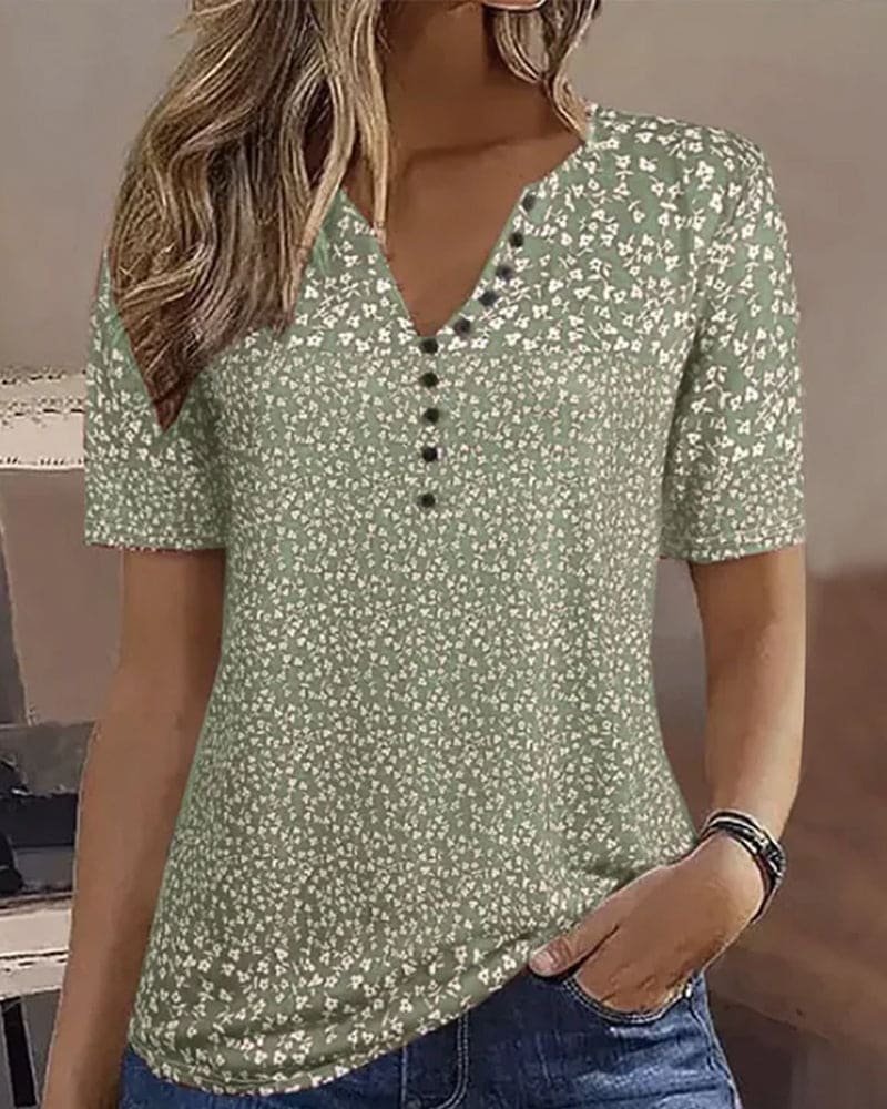 Damen Bluse Blumenmuster V-Ausschnitt - Norvielle