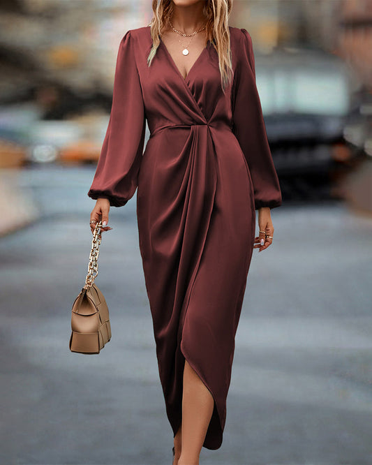 Elegantes Damen Wickelkleid Midi Länge - Norvielle