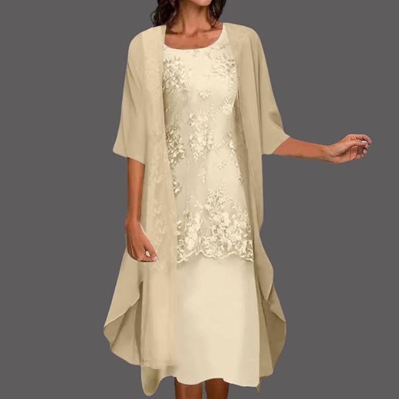 Damen Lagenkleid Midi 3/4 Arm