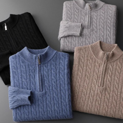Herren Pullover Halb-Reißverschluss Strukturierte Maschen