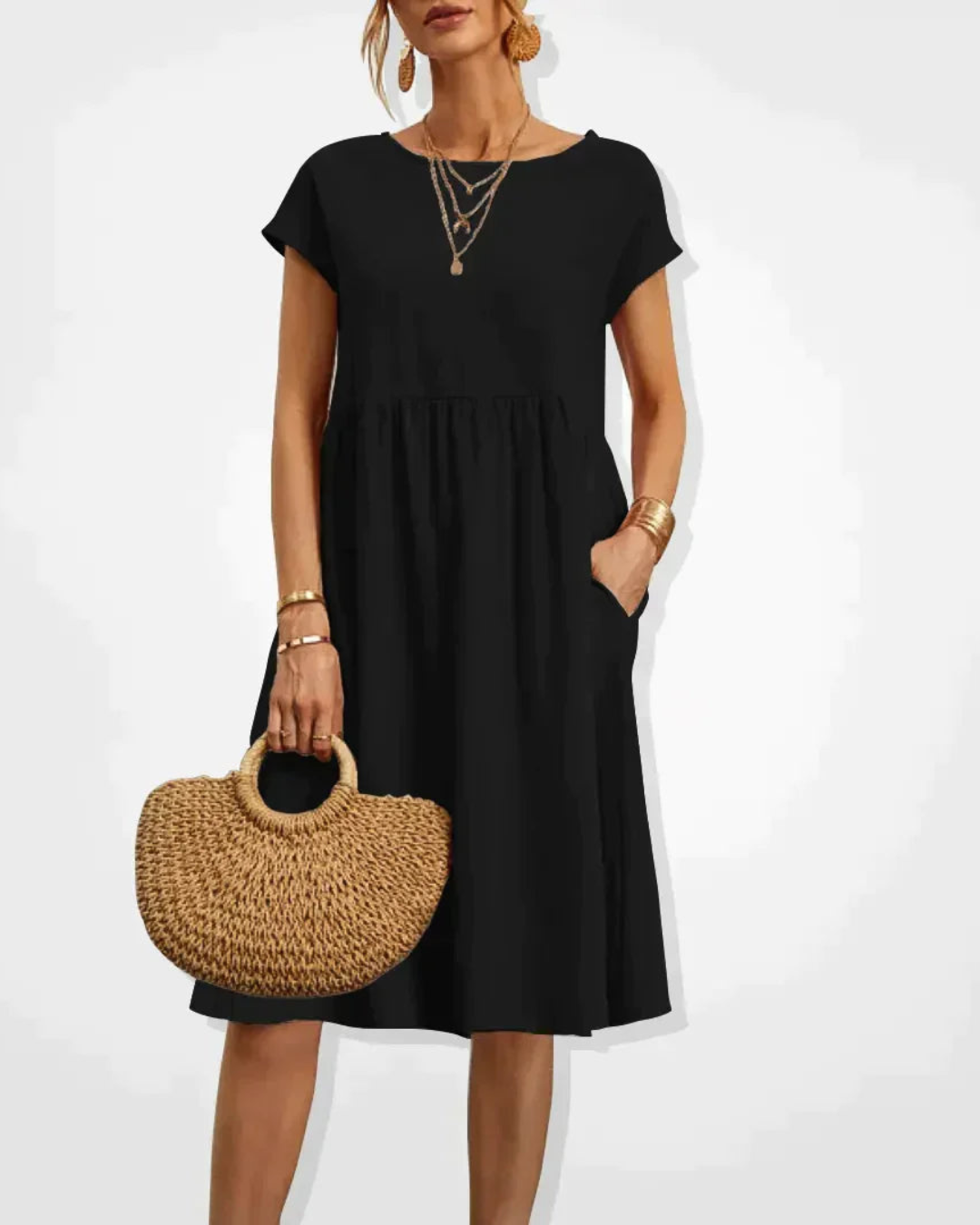 Damen Midi Kleid Italienischer Stil Sommer Baumwolle