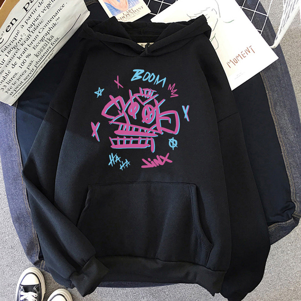 Norvielle Herren Hoodie Harajuku Stil Jinx Ekko Schwarz - Norvielle