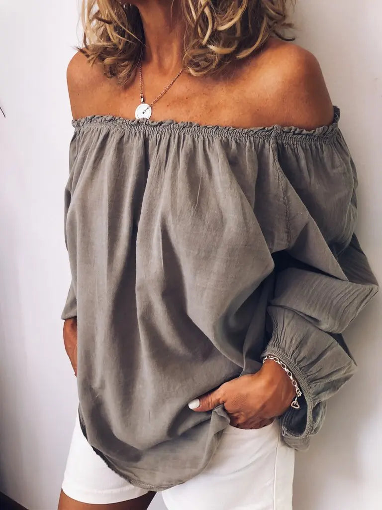 Norvielle Damen Off-Shoulder-Bluse Elegante Ballonärmel - Norvielle