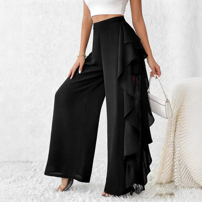 Damenhose Hochtaille Weites Bein Schwarz - Norvielle