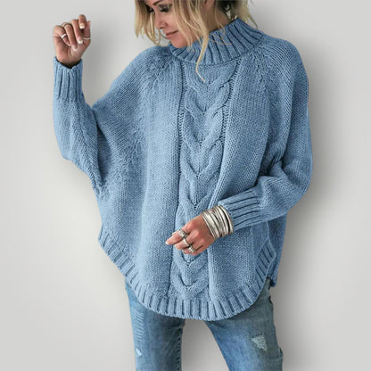 Damen Rollkragenpullover Strick Weich Grau