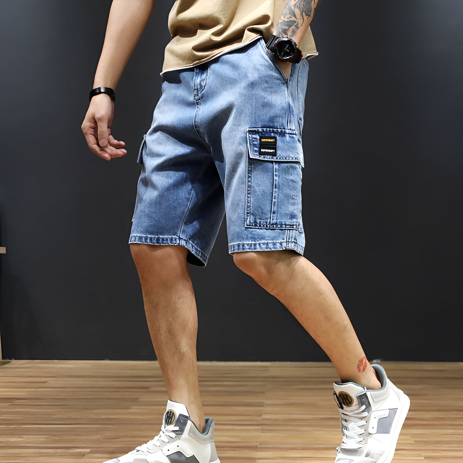 Herren Cargo-Jeansshorts Lässig Bequem Blau - Norvielle