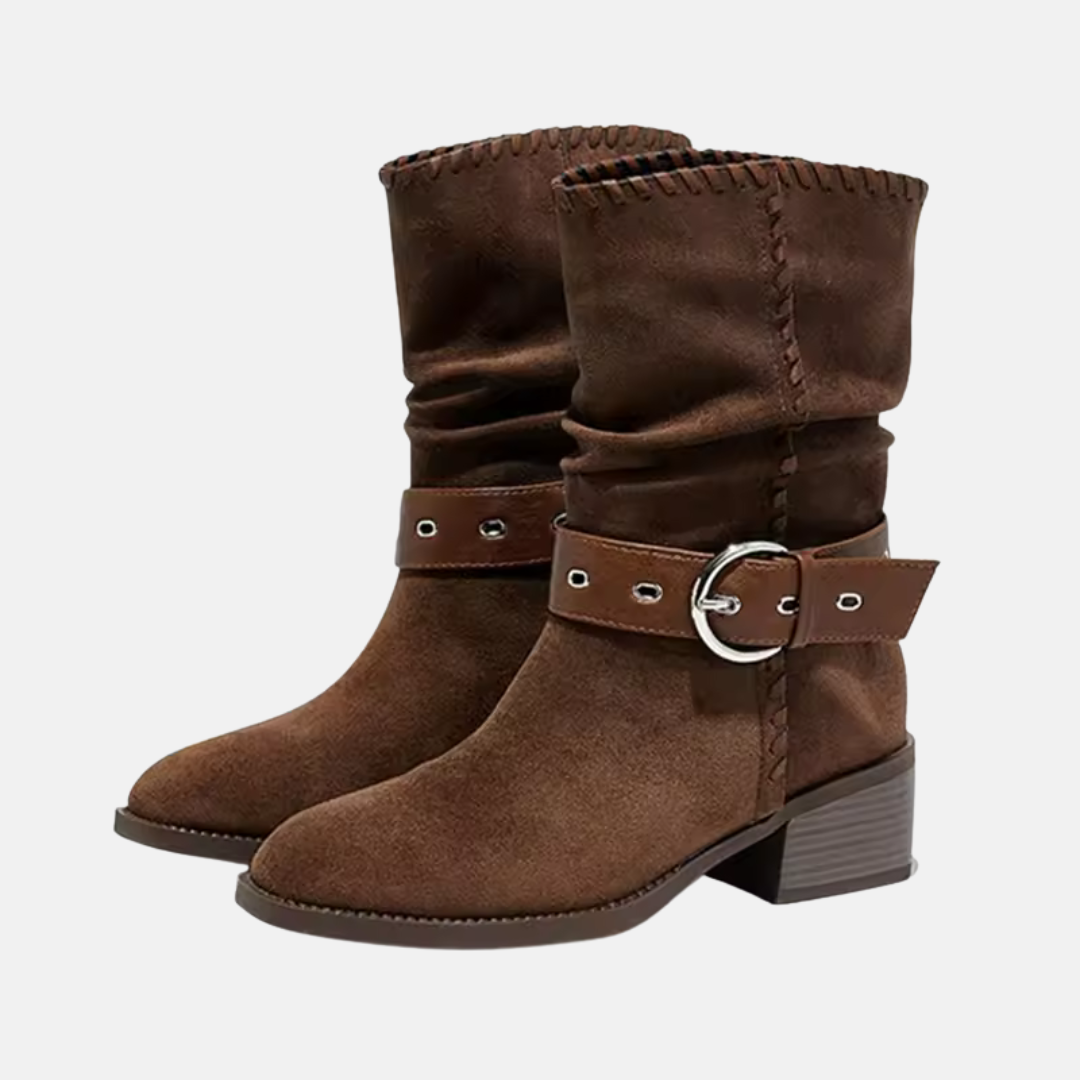 Damen Stiefel Faux Suede Mittelhöhe Slouchy Mandelspitze Blockabsatz - Norvielle