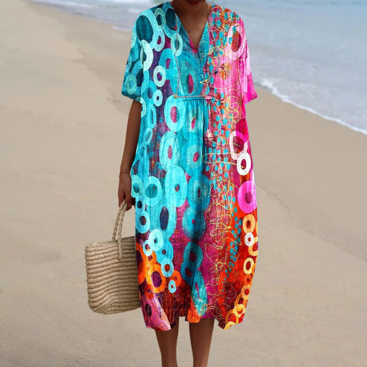 Damen Sommerkleid Tie-Dye Leicht Blumenmuster Bunt - Norvielle