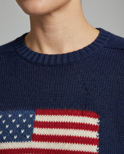 Strickpullover Damen Amerikanische Flagge Baumwolle Rot Weiß