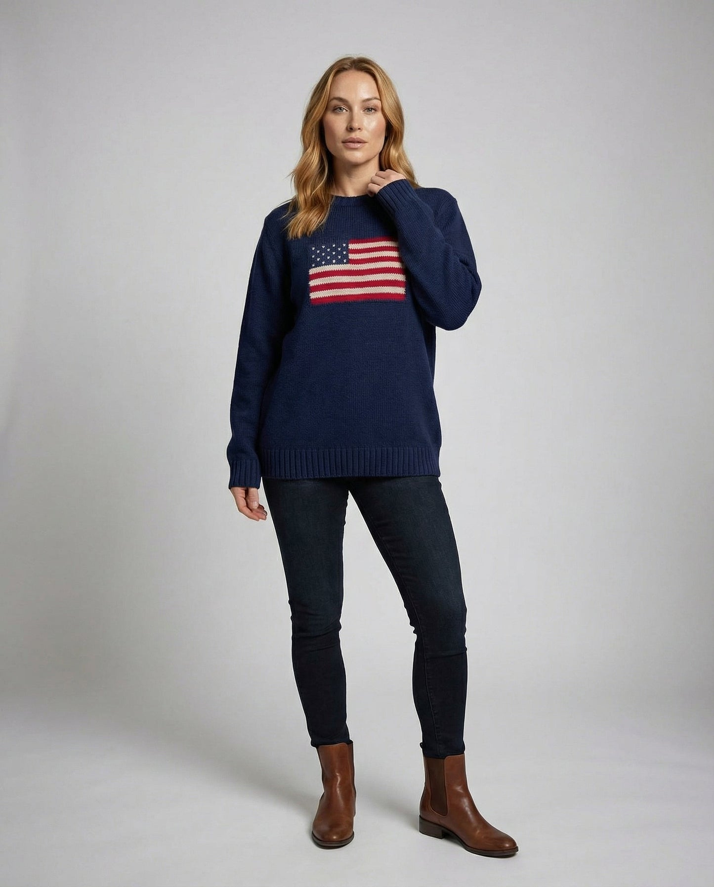 Strickpullover Damen Amerikanische Flagge Baumwolle Rot Weiß