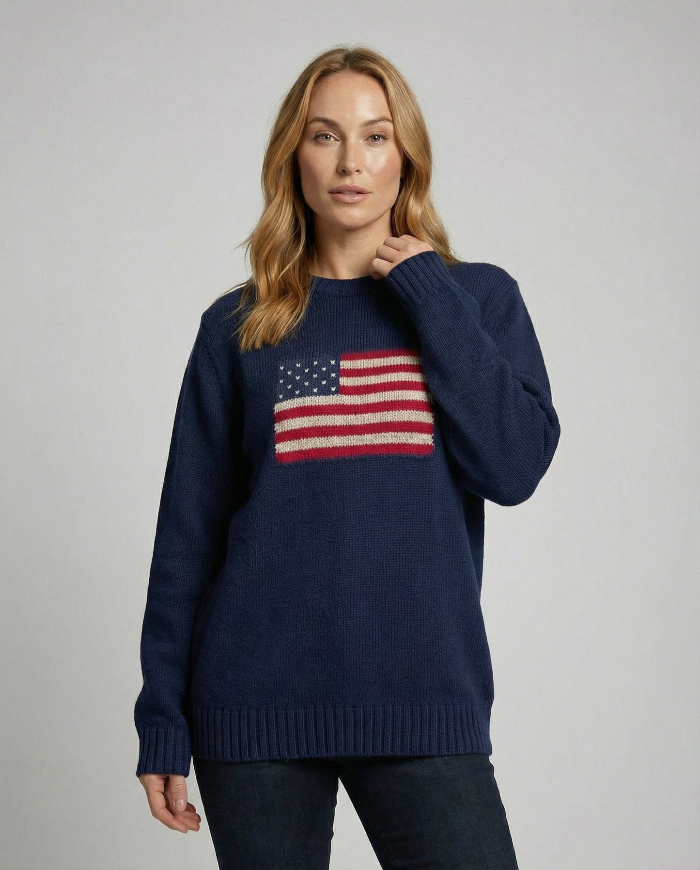 Strickpullover Damen Amerikanische Flagge Baumwolle Blau Rot Weiß - Norvielle