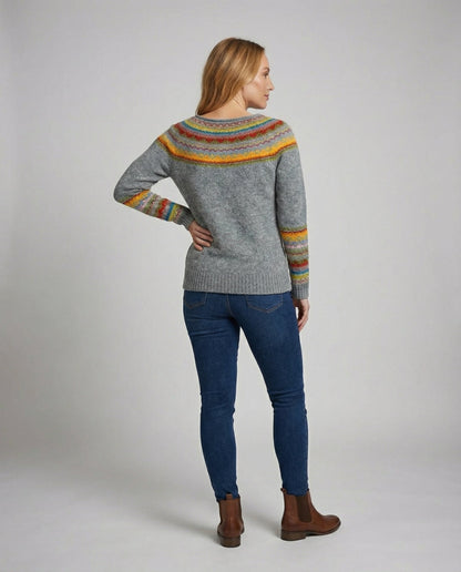 Norvielle Damen Langarmpullover Retro-Print Baumwolle