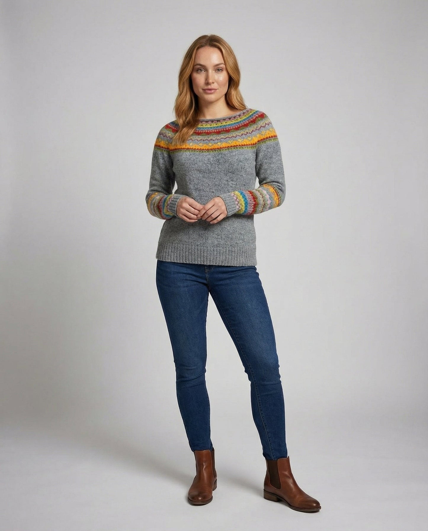 Norvielle Damen Langarmpullover Retro-Print Baumwolle