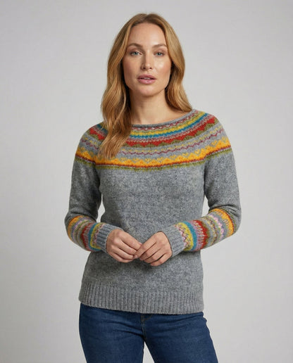 Norvielle Damen Langarmpullover Retro-Print Baumwolle - Norvielle