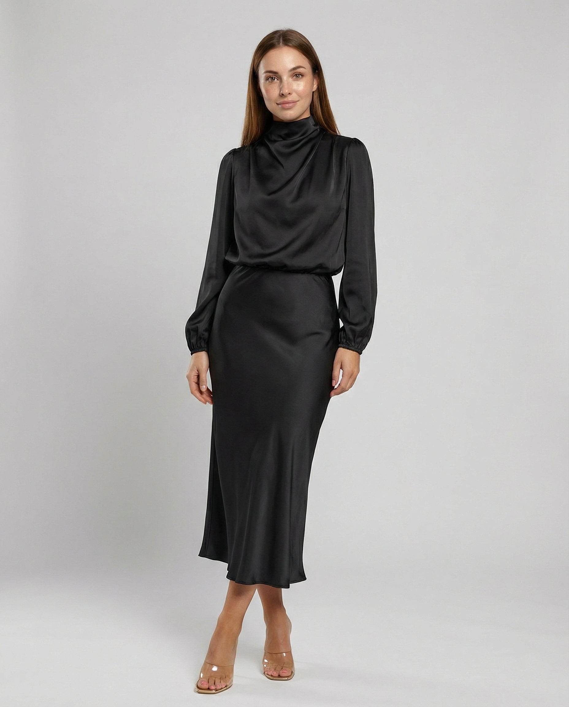 Damen Satinkleid Elegantes Schwarz - Norvielle