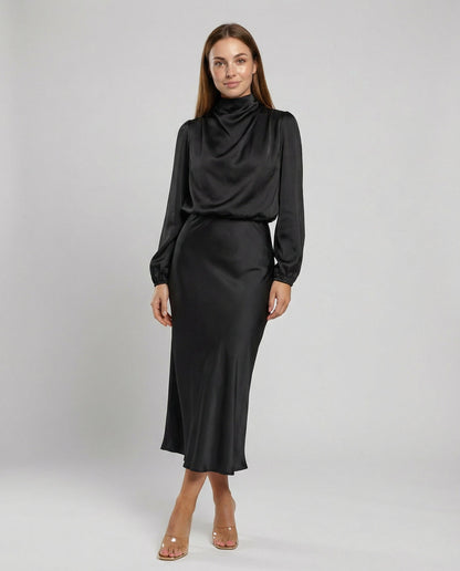 Damen Satinkleid Elegantes Schwarz - Norvielle