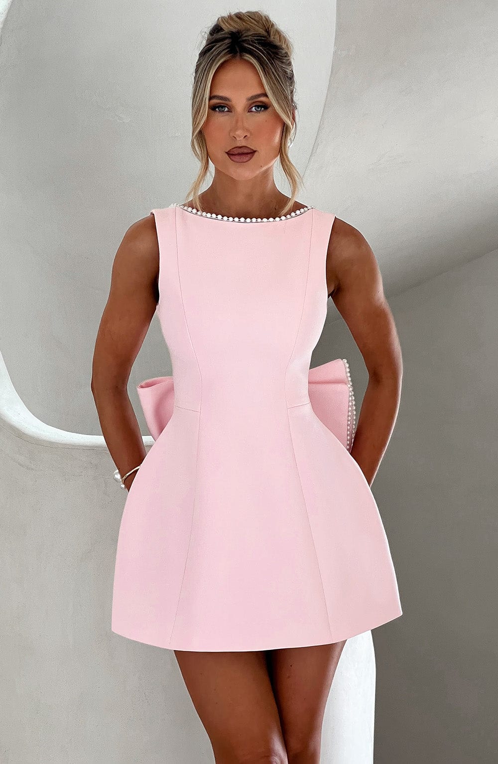 Damen Mini Kleid Strukturiert Hochzeitsgast Schwarz - Norvielle